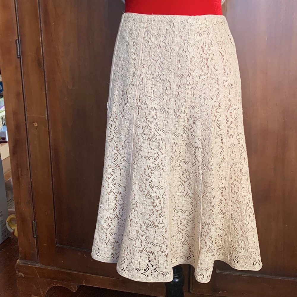 90s Sigrid Olsen Ecru Lace Gored Skirt 8